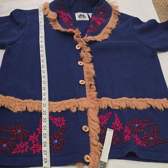 STORYBOOK KNIT Vintage 90s Boho Fringe Beaded Cardigan SZ LARGE - Picture 7 of 9